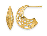 14K Yellow Gold Polished Cut-Out J-Hoop Post Earrings