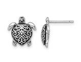 Sterling Silver Filigree Turtle Charm Post Earrings