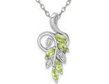 4/5 Carat (ctw) Peridot and White Topaz Leaves Pendant Necklace in Sterling Silver with Chain
