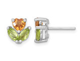1.64 Carat (ctw) Citrine and Peridot Flower Post Earrings in Sterling Silver