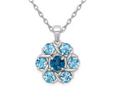 4.45 Carat (ctw) London and Swiss Blue Topaz Flower Pendant Necklace in Sterling Silver with Chain
