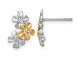 Yellow Plated Sterling Silver Three Flower Post Earrings
