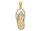 14K Yellow Gold Flip-Flop Sandal Flower Charm Pendant (NO CHAIN)