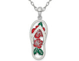 Sterling Silver Flip-Flop Sandal Hibiscus Flower Pendant Necklace with Chain