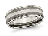 Men's Titanium Band Ring with Sterling Silver Inlay and Stone Finish (8.00mm)