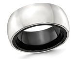 Men's Black Titanium with Silver Dome Band Ring (10mm)