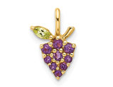 1/5 Carat (ctw) Amethyst and Peridot Grape Charm Pendant in 14K Yellow Gold (NO CHAIN)