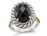 CheckerBoard Cut Black Onyx Ring in Antiqued Sterling Silver with 14K Gold Accent
