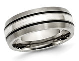 Men's 8mm Titanium Wedding Band Ring with Sterling Silver Inlay