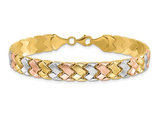 10K Yellow, White and Rose Gold Polished and Satin Link Bracelet (7.5 Inches)