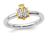 Sterling Silver Polished Ladybug Ring with Accent Diamonds