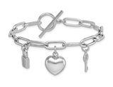 Sterling Silver Heart, Lock and Key Charm Bracelet (7.5 Inches)