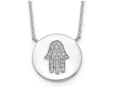 Sterling Silver Round Hamsa Pendant Necklace with Chain and Cubic Zirconias
