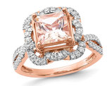 1.58 Carat (ctw) Morganite Ring in Rose Sterling Silver with Cubic Zirconia (SIZE 7)