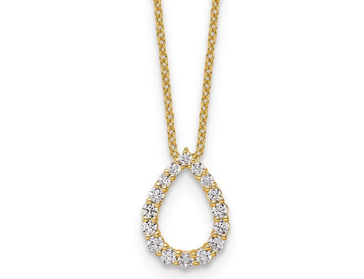 1/3 Carat (ctw D-E-F VS) Lab-Grown Diamond Drop Necklace Pendant in 14K Yellow Gold with Chain