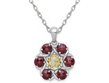 4.23 Carat (ctw) Citrine and Garnet Flower Pendant Necklace in Sterling Silver with Chain