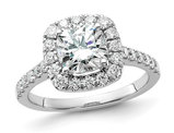 2.00 Carat (ctw) Cushion-Cut Synthetic Moissanite Halo Engagement Ring in 14K White Gold
