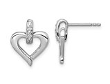 Sterling Silver Polished Heart Post Earrings with Accent Diamond