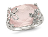 15.60 Carat (ctw) Pink Quartz and White Sapphire Flower Ring in Sterling Silver