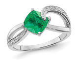 1.30 Carat (ctw) Cushion-Cut Lab-Created Emerald Ring in Sterling Silver