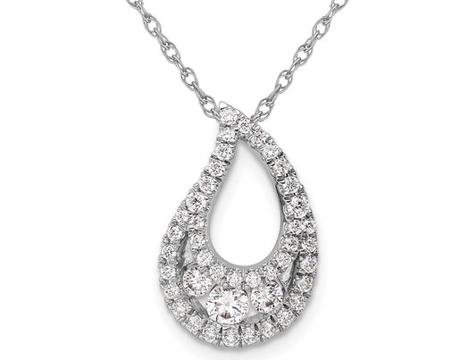 1/2 Carat (ctw G+,SI) Lab-Grown Diamond Drop Necklace Pendant in 14K White Gold with Chain