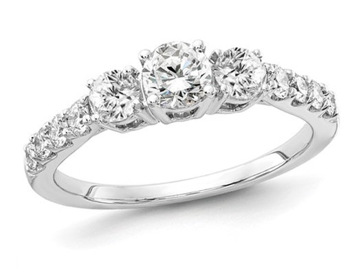1.00 Carat (ctw VS, D-E-F) Lab Grown Diamond Three Stone Engagement Ring in 14K White Gold