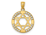 14K Yellow Gold Star of David Circle Pendant with Cubic Zirocnias (NO CHAIN)