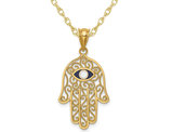 14K Yellow Gold Hamsa with Enamel Eye Pendant Necklace with Chain
