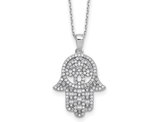 Sterling Silver Hamsa Pendant Necklace with Cubic Zirocnias and Chain