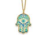 14K Yellow Gold Hamsa with Enamel Pendant Necklace with Chain