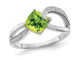 1.35 carat (ctw) Cushion Cut Peridot Ring in Sterling Silver