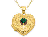 1/5 Carat (ctw) Lab-Created Emerald Heart Pendant Necklace in 10K Yellow Gold with Chain