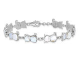 Mother of Pearl Cat Link Bracelet in Sterling Silver