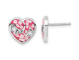 Pink Mother of Pearl and Cubic Zirconias Heart Earrings in Sterling Silver