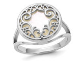 Filigree Mother of Pearl Circle Ring in Polished Sterling Silver