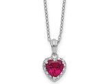 1.15 Carat (ctw) Lab-Created Ruby Heart Pendant Necklace in Sterling Silver with Accent Diamonds and Chain