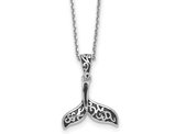 Whale Tail Charm Pendant Necklace in Antiqued Sterling Silver with Chain