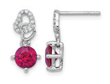 2.00 Carat (ctw) Lab Created Ruby Dangle Heart Earrings in Sterling Silver with Cubic Zirconias