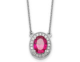 2.20 Carat (ctw) Ruby Oval Drop Pendant Necklace in 14K White Gold with Diamonds and Chain