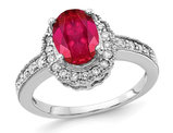 1.60 Carat (ctw) Ruby Halo Ring in 14K White Gold with Diamonds