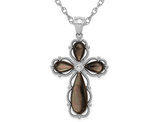 Sterling Silver Cross Pendant Necklace with Brown Mother of Pearl and Chain