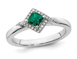 2/5 Carat (ctw) Lab-Created Emerald Ring in Sterling Silver with Accent Diamonds