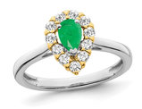 1/2 Carat (ctw) Emerald Teardrop Ring in 14K White Gold with Lab-Grown Diamonds