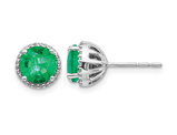 1.10 Carat (ctw) Green Emerald Solitaire Halo Earrings in 14K White Gold with Diamonds
