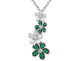 1/4 Carat (ctw) Emerald and Diamond Flower Pendant Necklace 14K White Gold with Chain