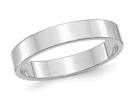 Ladies or Men's 4mm Flat Wedding Band Ring in Sterling Silver