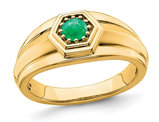 Men's 1/3 Carat (ctw) Green Emerald Ring in 14K Yellow Gold (SIZE 10)