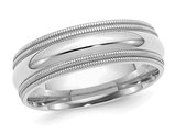 Mens Double Milgrain Wedding Band Ring in Sterling Silver (7mm)