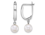 14K White Gold Freshwater Cultured Pearl 7-8mm Dangle Earrings