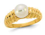 14K Yellow Gold 6-7mm Freshwater Cultured White Pearl Scalloped Ring